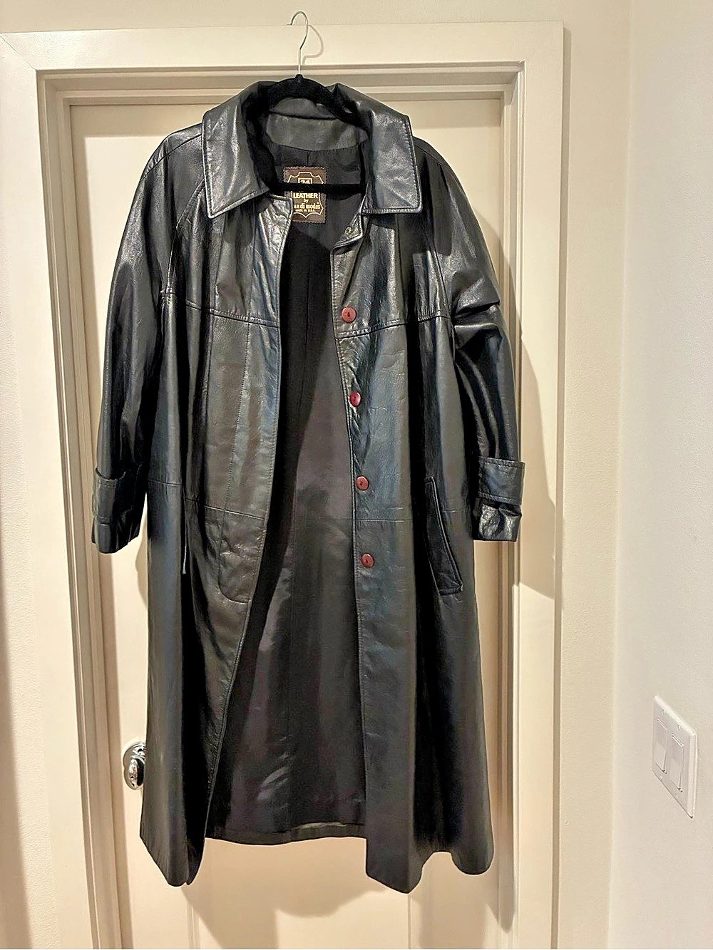 VINTAGE : dandi modes Leather Long Coat in Black Size 24K